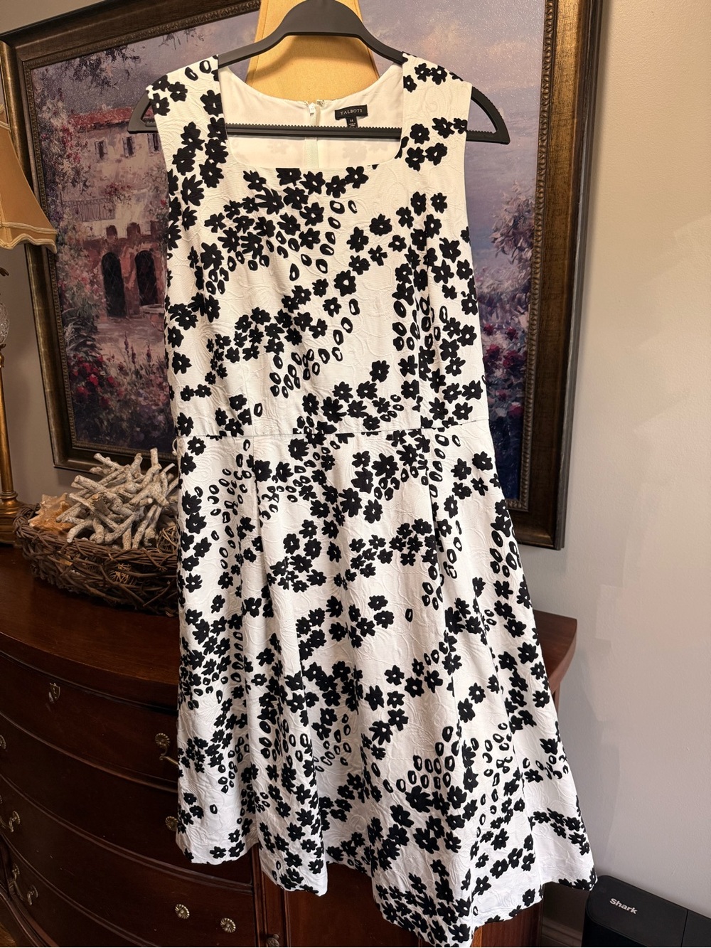 Talbots White Dress with Black Floral Appliqué